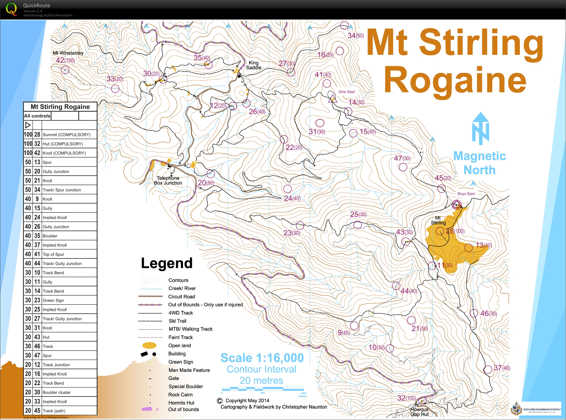 Mt Stirling Rogaine - Ross and Kat's run (05.11.2014)