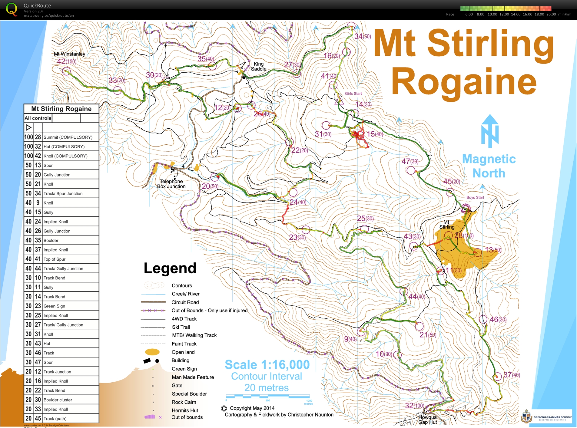 Mt Stirling Rogaine - Ross and Kat's run (05-11-2014)