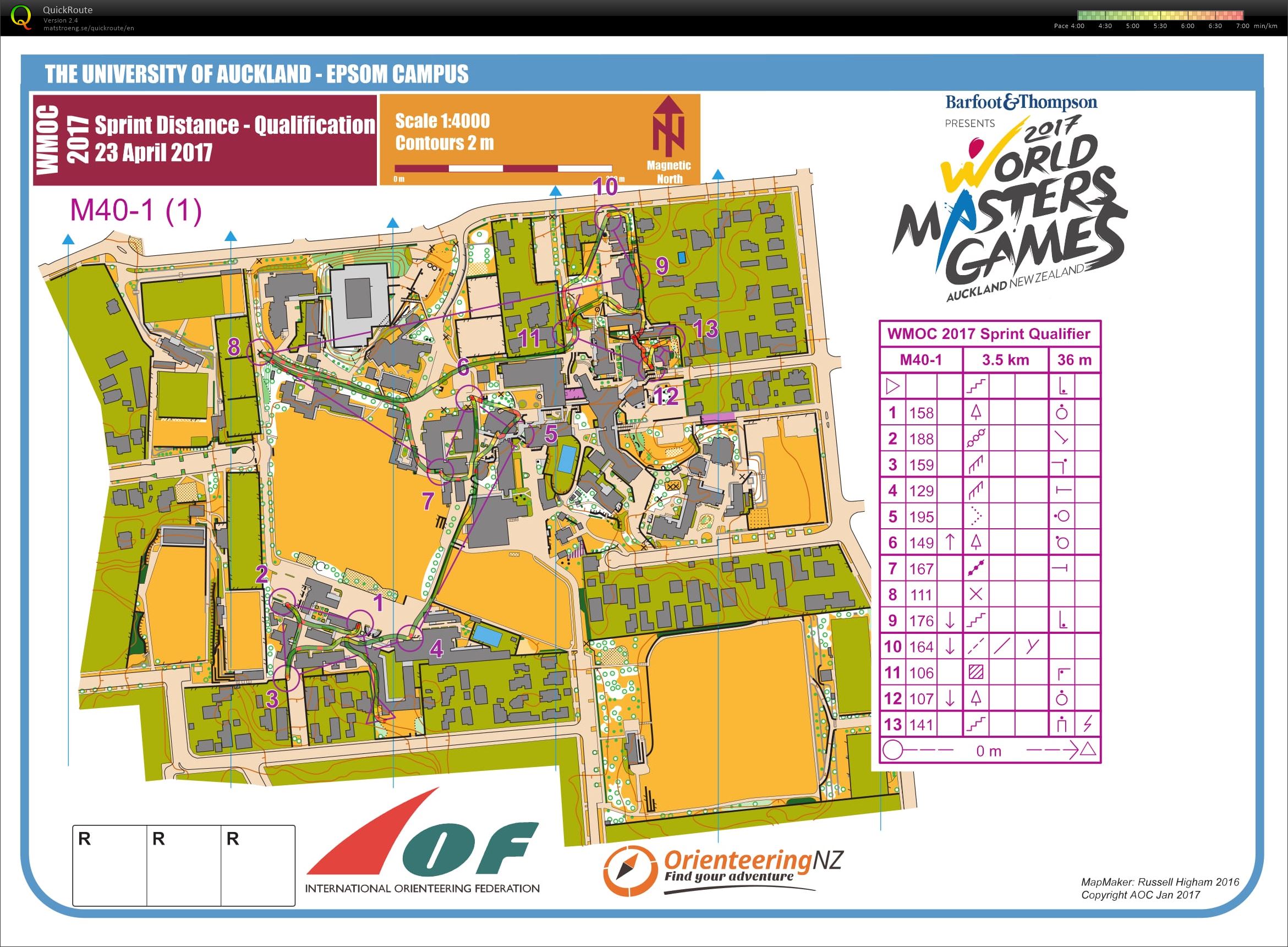 2017 World Masters Orienteering Champs - Sprint Qualification map 1 (23/04/2017)