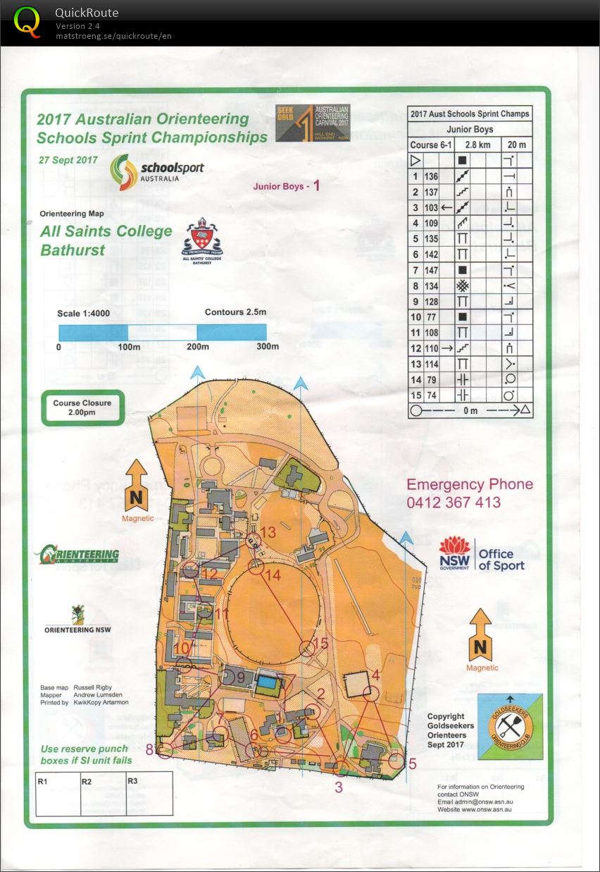 2017 Australian Orienteering Schools Sprint Championships Map 1 (27-09-2017)