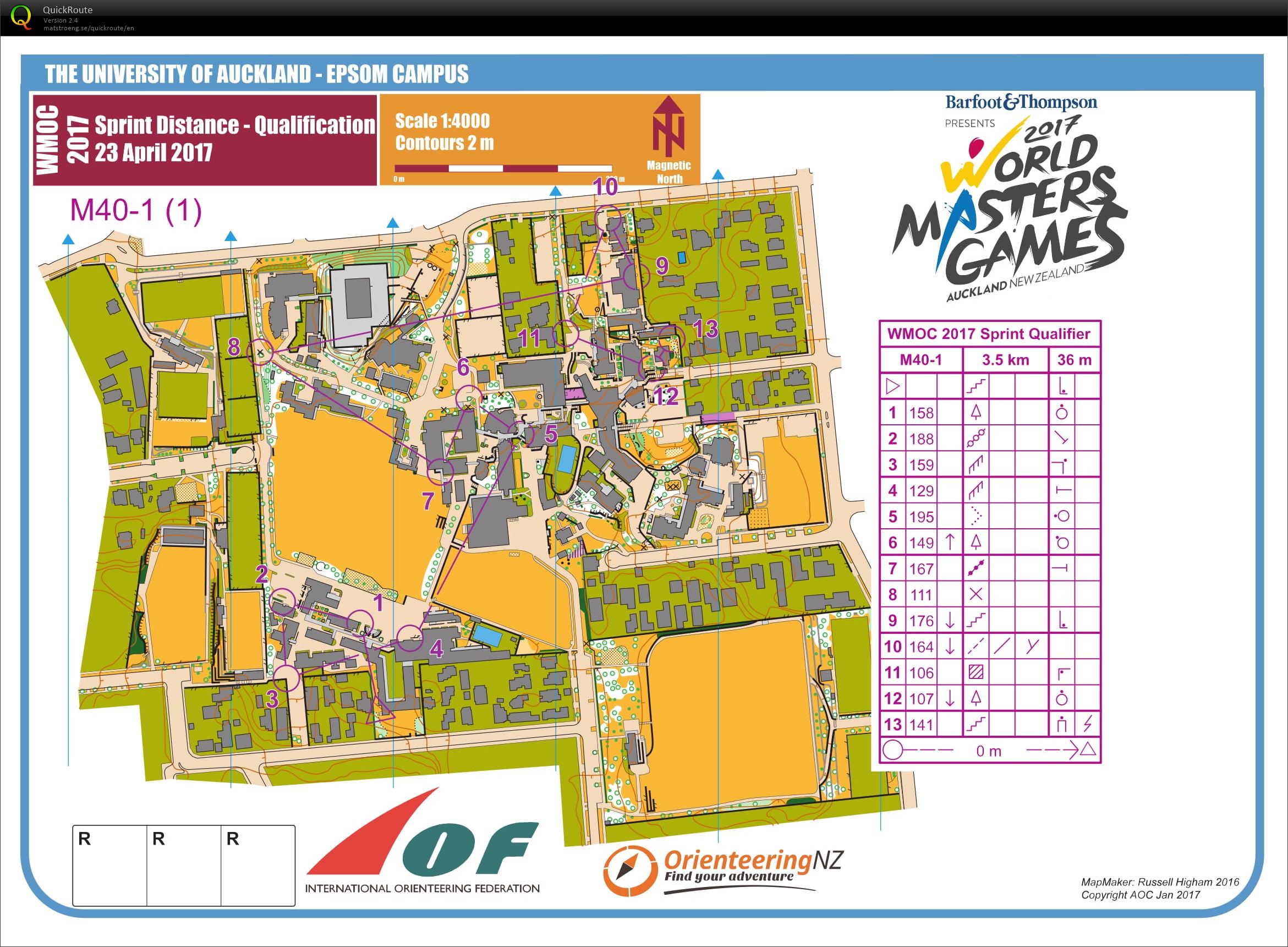 2017 World Masters Orienteering Champs - Sprint Qualification map 1 (2017-04-23)