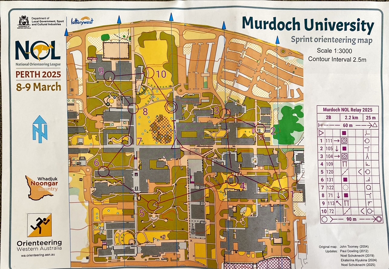 NOL 2d - Two Person Sprint Relay - Murdoch Uni map 1 (09/03/2025)